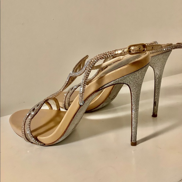 Rene Caovilla Crystal Chevron T Strap Rhinestone Jeweled Slingback Sandals - Picture 6 of 9